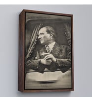 Çerçeveli Mustafa Kemal Atatürk'ün Karakalem Görünümlü Portre Çizimi Dikdörtgen Dekoratif Kanvas Tablo (Altın)