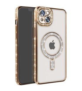 Apple İphone 15 Kılıf Joke Simli Magneticsafe Kılıf - Gold