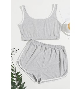 Kadın Gri Askılı Crop Top ve Şortlu Gecelik Takım H110559