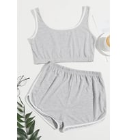 Kadın Gri Askılı Crop Top ve Şortlu Gecelik Takım H110559