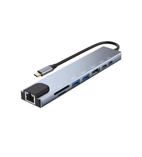 Type-C Çoklu Dönüştürücü – 87W PD, HDMI, 2x USB 3.0, RJ45, SD/TF Kart Girişli Hub