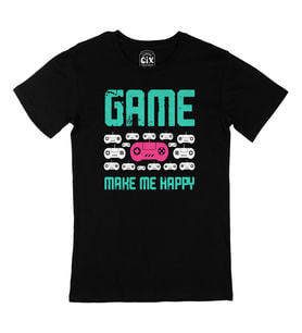 Game Make Me Happy Siyah Tişört
