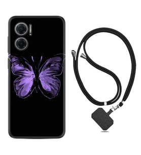 Xiaomi Redmi Note 11E Kılıf Resimli Boyun Askılı İpli Desenli Silikon Series Black Butterfly 1879