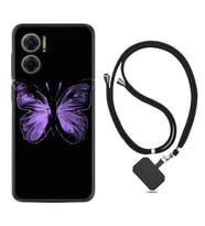 Xiaomi Redmi Note 11E Kılıf Resimli Boyun Askılı İpli Desenli Silikon Series Black Butterfly 1879