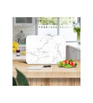 Siyah Beyaz Mermer Desenli Cam Kesme Tahtası - Cam Kesme Tablası  30 Cm X 40 Cm