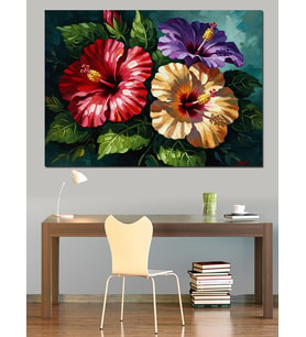 Kırmızı Ve Mor Hibiskus Çiçekleri Dekoratif Kanvas - Mdf Ahşap Tablo