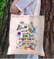 BK Gift Kişiye Özel Öğretmenler Günü Tasarımlı Kanvas Bez Çanta- 15, Öğretmene Hediye, Öğretmenler Günü
