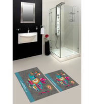 EVDEYA Baskılı Yıkanabilir Renkli Fil Desenli İkili Banyo Halısı Paspas Klozet Takımı, KLOZET-31-GRİ, (Gri)