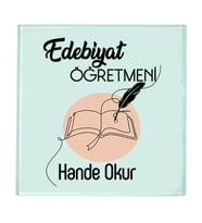 Edebiyat Öğretmenine Hediye İsimli Cam Bardak Altlığı - Öğretmenler Günü Hediyesi (1 adet)