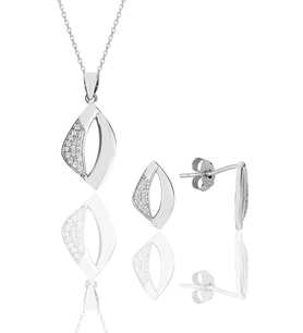 Söğütlü Silver Gümüş rodyumlu zirkon taşlı kolye kupe ikili set..