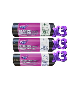 Professional Çöp Torbası Battal Jumbo ve Hantal Boy 9'lu Paket