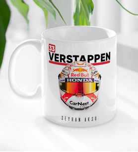 BK Gift Kişiye Özel İsimli F1 Verstappen Tasarımlı Beyaz Kupa Bardak-1