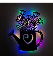Lucenda Led Işıklı Çiçek Sulama Kabı Ve Çiçekler Dekoratif Tablo Balkon Duvar Dekorlu Gece Lambası (Çok Renkli)