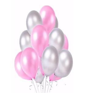 Pembe - Gümüş Gri Balon 10 Adet ( Balonlar Sönüktür)