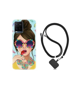 Vivo V21 Kılıf Desenli Silikon Boyun Askılı Sugar And Woman 1418