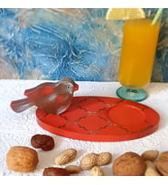 Kırmızı Kuşlu Ahşap Fincan Altlığı Sunumluk (KAHVE-KIRMIZI)