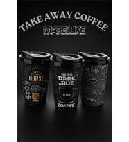 Mareluxe Siyah Tasarımlı Kapaklı Kahve Bardağı – Taşınabilir Bardak, Şık & Dayanıklı Take Away Kupa