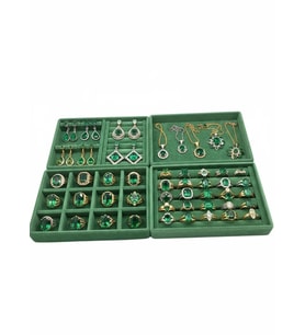 Kiev Model Süet Kumaş Yeşil Renk 22/14 cm 4 lü Takım Çekmeçe İçi Takı Standı