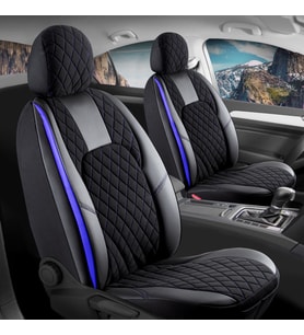 Renault Clio 4 Sport Tourer Uyumlu Lüx Yarı Deri Oto Koltuk Kılıfı Ön Arka Takım Chester Serisi SİYAH MAVİ