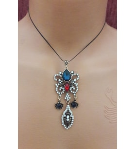 Kelebek Figürlü Zirkon Taşlı Otantik Lajivert Kırmızı Kolye Ucu (Lacivert-Kırmızı)