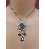 Kelebek Figürlü Zirkon Taşlı Otantik Lajivert Kırmızı Kolye Ucu (Lacivert-Kırmızı)