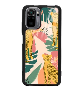 Xiaomi Redmi Note 10 - 10s Uyumlu Çiçekli Leopar Tasarımlı Glossy Telefon Kılıfı