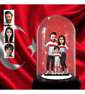 Kişiye Özel Milli Takım Formalı Aile Taraftar Bozkurt Tasarımlı Karikatür Biblo Işıklı Fanus, Türkiye Milli Takım, Taraftar Hediyesi