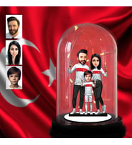 Kişiye Özel Milli Takım Formalı Aile Taraftar Bozkurt Tasarımlı Karikatür Biblo Işıklı Fanus, Türkiye Milli Takım, Taraftar Hediyesi