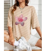 Çiçek Baskılı Tasarım Tshirt (Bej)