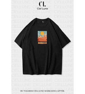 Nevermind Unisex Kadın Erkek Morocco Baskılı Özel Tasarım Oversize T-shirt (Siyah)