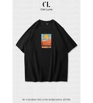 Nevermind Unisex Kadın Erkek Morocco Baskılı Özel Tasarım Oversize T-shirt (Siyah)
