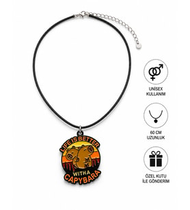 Capybara Temalı Metal Kolye 60 cm Siyah İpli Unisex Figürlü Kolye