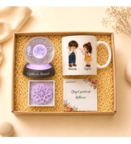 Kişiye Özel Romantik Hediye Kutusu İsim Baskılı Kupa Bardak Işıklı Cam Küre ve Lotus Mum Seti