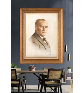 Altın Varaklı Çerçeveli Paspartulu Atatürk Tablo TR1500 (Gold)