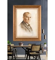 Altın Varaklı Çerçeveli Paspartulu Atatürk Tablo TR1500 (Gold)