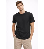 Erkek Bisiklet Yaka Yazlık Kısa kol Düz Tişört Regular Kalıp T-shirt - Siyah