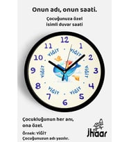 İsme Özel Sevimli Balina Çocuk Odası Duvar Saati Orta Boy 30 cm Siyah Camlı Sessiz