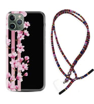 Apple iPhone 11 12 13 14 Pro Max Kılıf Boyun Asklı Rasta Silikon Pink Flowers 3 1393