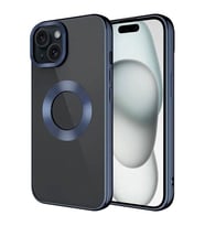 Coverzone Apple iPhone 15 Plus ile uyumlu K?l?f Kamera Korumal? Logo G�steren Parlak renk kenar �izgileri ile ??k bir tasar?m Colored Z-Omega Kapak Lacivert