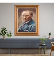Altın Varaklı Çerçeveli Paspartulu Atatürk Tablo z4600 (Gold)
