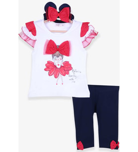 Breeze Kız Bebek Tayt Takım Balerin Baskılı Bandanalı 6 Ay-2 Yaş, Beyaz
