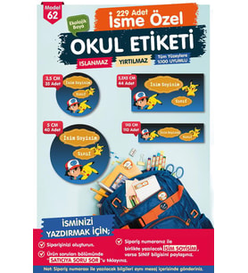 Okul Etiketi Pikachu Kalem Defter Etiketi Özel İsim Yazılabilen Etiket Seti - İsim Etiketi-T574-OE62