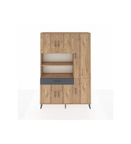 Arges Dolap 10 Raflı Tek Çekmeceli 6 Kapaklı 132x30x195 Çam-Çam/Antrasit