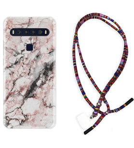 TCL 10L 10 Plus 10SE 20E 20SE 30 L7 Kılıf Boyun Asklı Rasta Silikon Colorfull Marble 2 1389