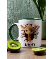 3D Efektli Zürafa Hediye Kupa Bardak İsimli İsim Yazılı (Yeşil)