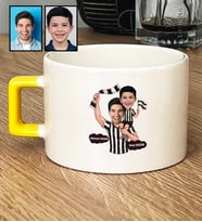 Kişiye Özel Karikatürlü Siyah Beyaz Taraftar Baba Oğul Lüks Fincan Babalar Günü Hediyesi