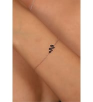 925 Ayar Gümüş Zincirli Rose Kaplama Siyah Zirkon Taşlı Yılan Model Bileklik