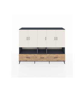 Hyperion Dolap 12 Raflı 3 Çekmeceli 5 Kapaklı 220x44x163 Antrasit-Aytaşı/Çam
