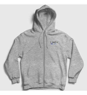 Presmono Unisex Gri Need A Break Html Developer Yazılımcı Fermuarlı Kapüşonlu Sweatshirt 361612tt (Gri)