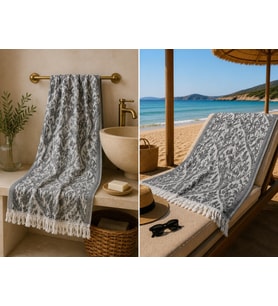 Ege Esintisi Saray Jakarlı Çift Yüzlü Peştemal - Gri - %100 Pamuk 100x180 cm Plaj, Havuz ve Hamam Peştemali